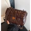 Retro high-end oil wax leather shoulder bag 2025 autumn and winter new niche fashion small fragrant wind rhombus messenger women's bag