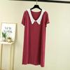 Modal Cotton Doll Collar Nightdress - Short Sleeve, Medium-Long, Loose Fit for Women