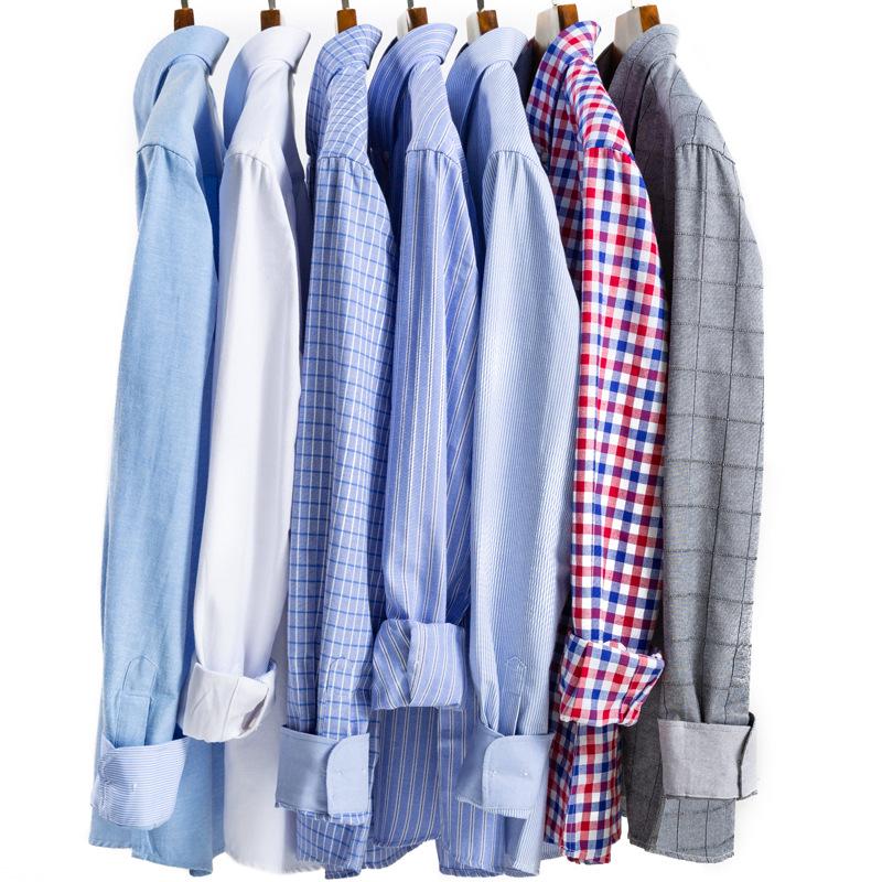 Men's Long Sleeve Washed Cotton Oxford Shirt - Slim Fit, Plaid, Iron-Free Stripes, Casual Style