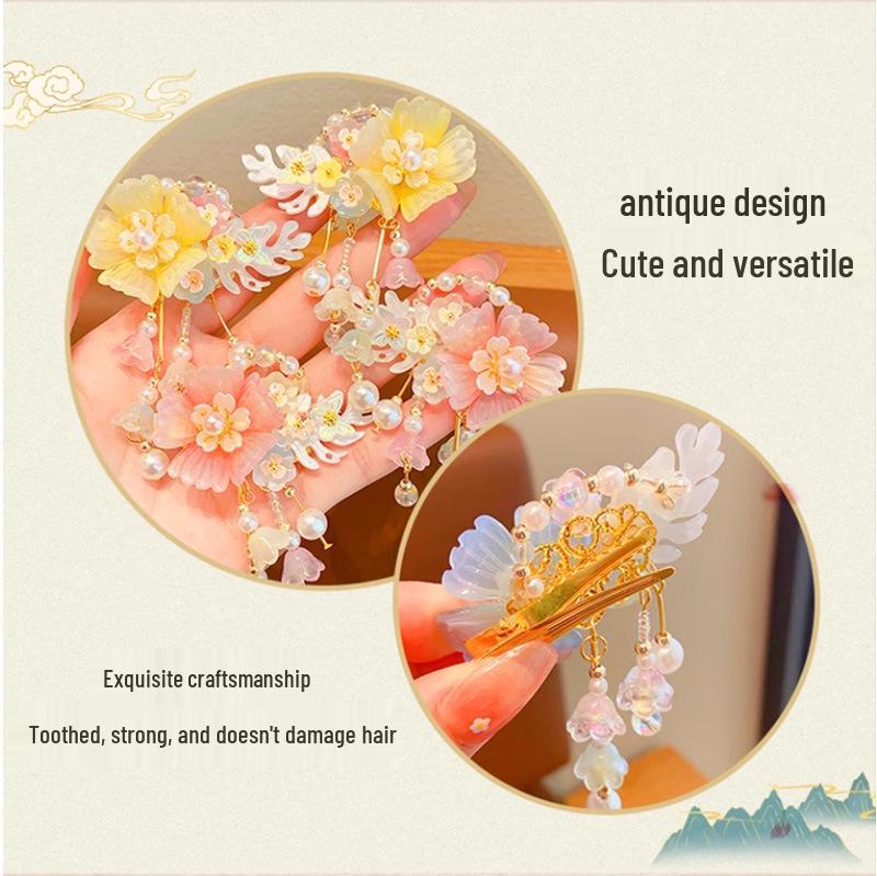 Kids' Classic Hanfu Hair Clip: Fairy Bow Tassel Hairpin for Girls
