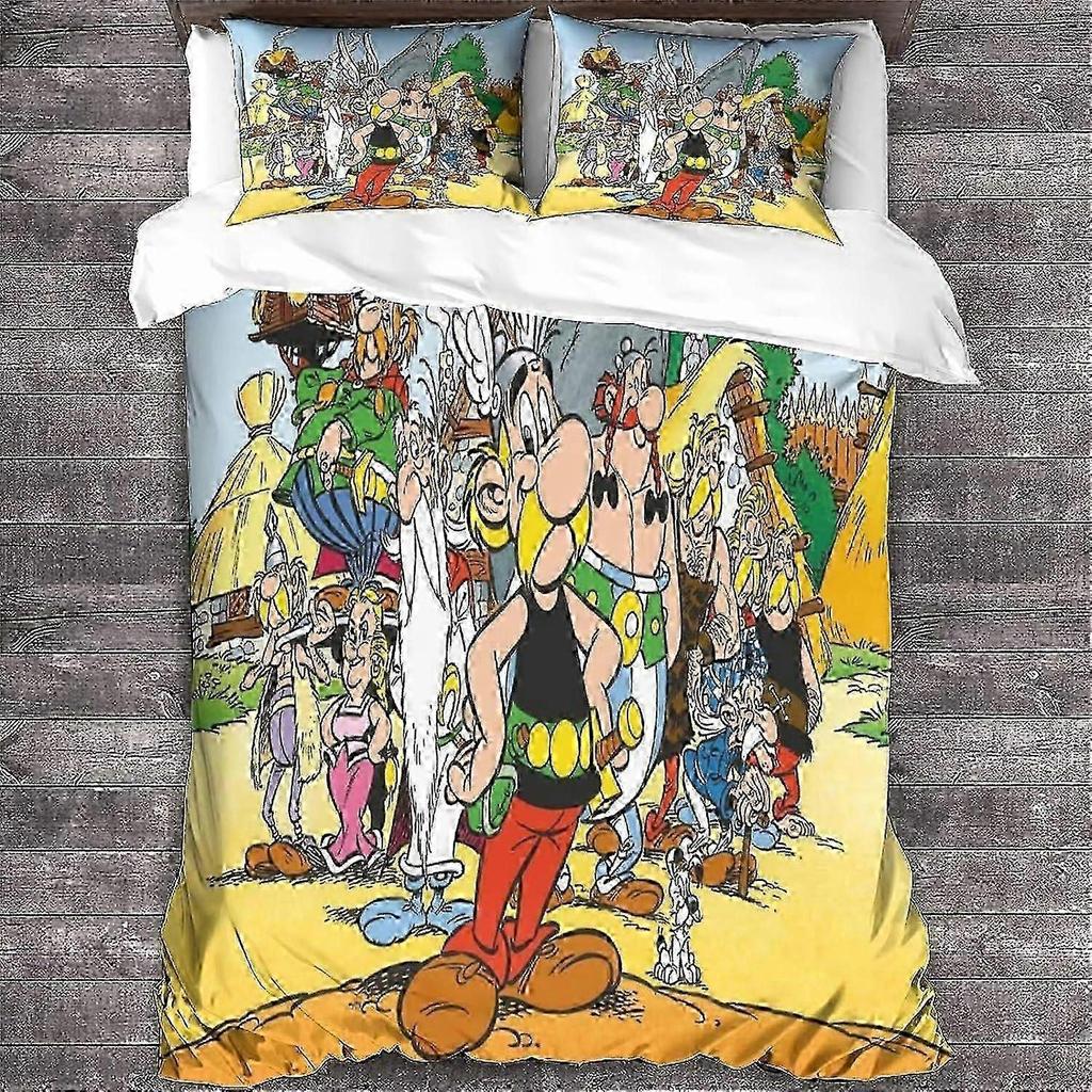 Asterix Bedding Set 3D Anime Duvet Cover Adult Men Teen Children Boys Microfiber with Zipper Closure 3 Pcs Pillowcases Double Bed Linen