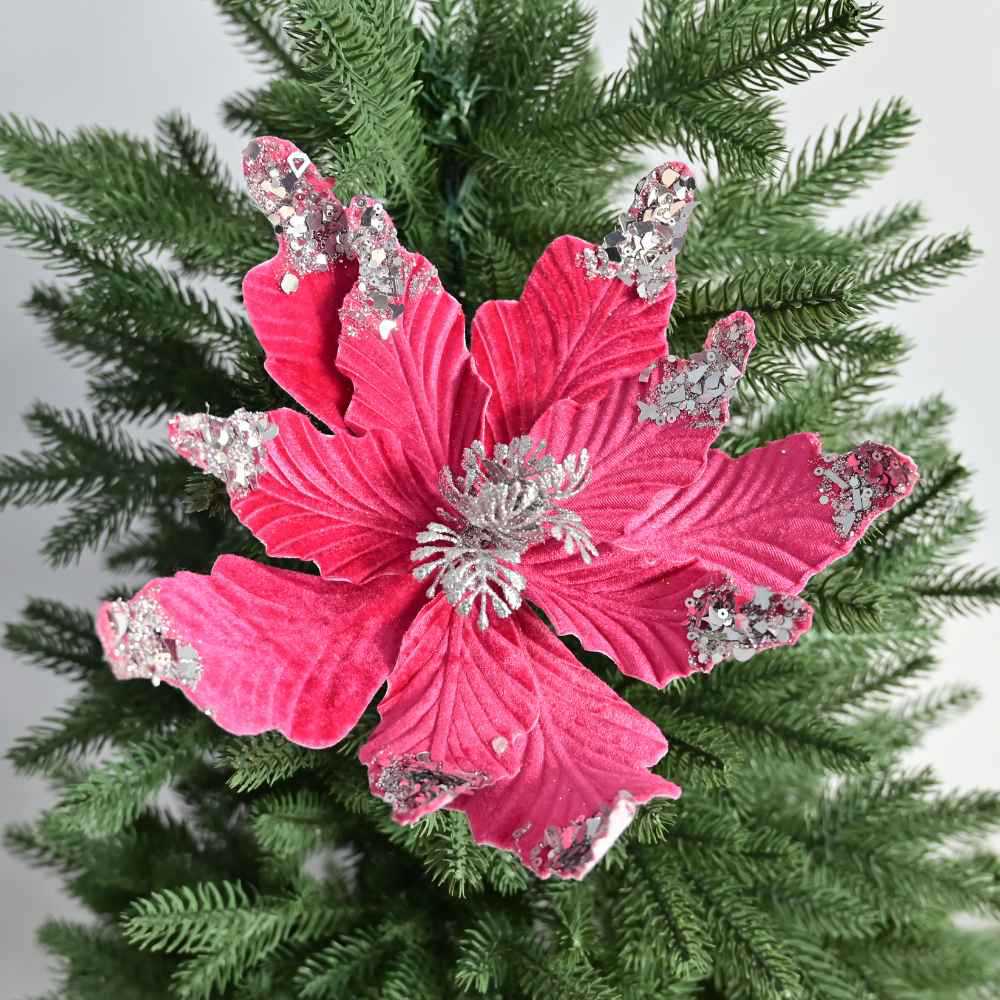 Simulation Christmas Flower 35cm Flannel Sequins Christmas Flower Christmas Tree Ornament Home Christmas Ornament