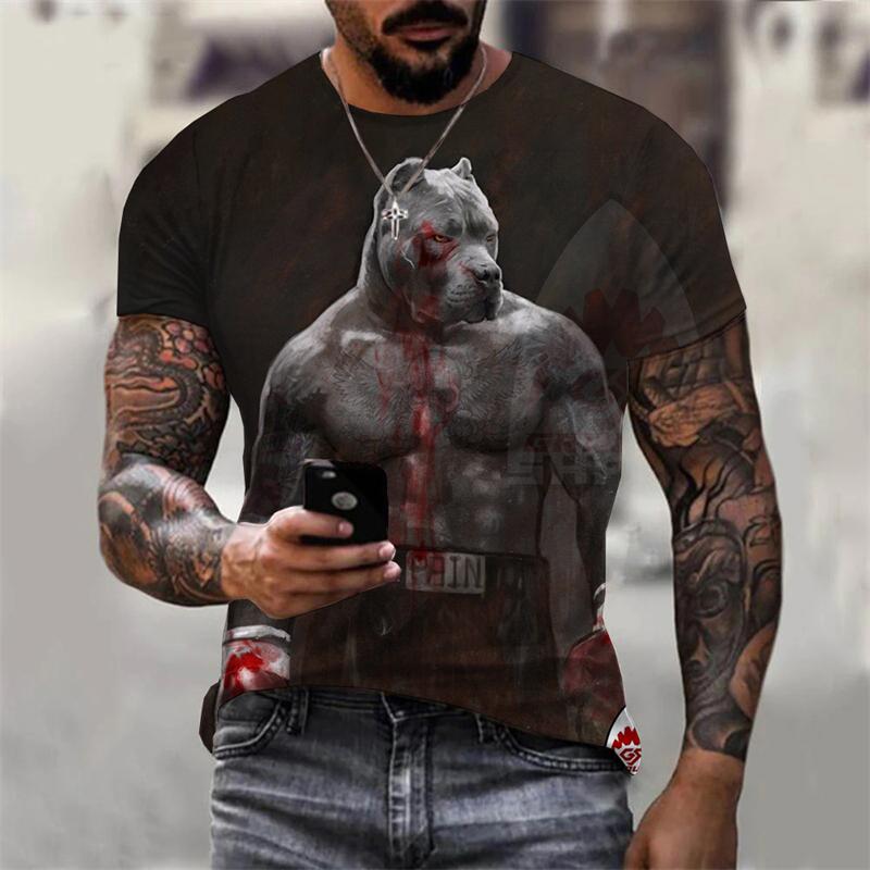 Boxing Dog 3D Print T Shirt Men's Cool Arena Breathable Short Sleeve T Shirts Personality Fashion