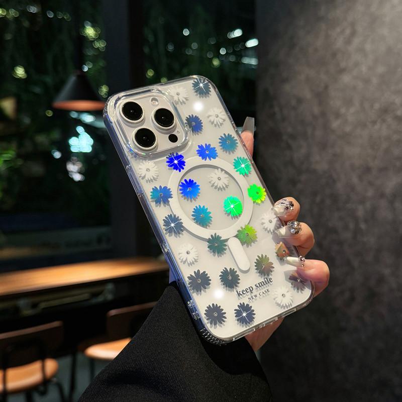 

Лазер Маленький Цветок Подходит для Чехла для Мобильного Телефона IPhone16proMax Прозрачный Apple 15 Полное Покрытие Противоударный 14 Защитный Чехол iPhone13
