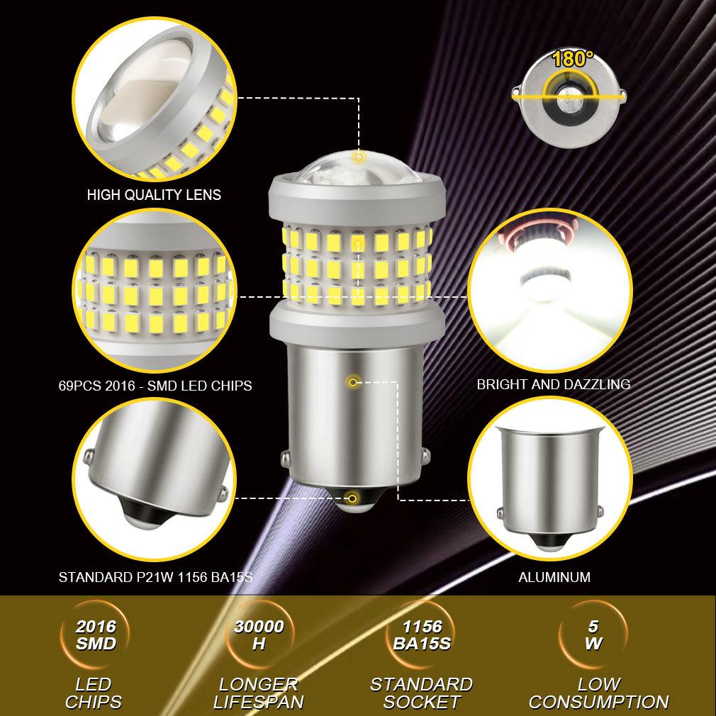 2Pcs P21W Led 1156 T20 W21/5W 7443 P21/5W T25 2000LM Car Bulbs 7440 BA15S BAY15D BAU15S PY21W Auto DRL Light 1157 3157 Reverse Turn Signal Brake Lamp