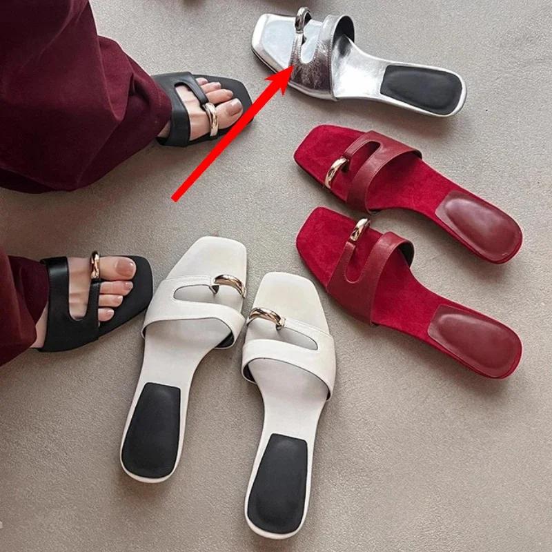 Fashion Elegant Mid Heels Women's Slippers Clip Toe Heeled Sandals Woman Shoes 2025 Summer Fashion Flip Flops Shallow Sandalias De Mujer