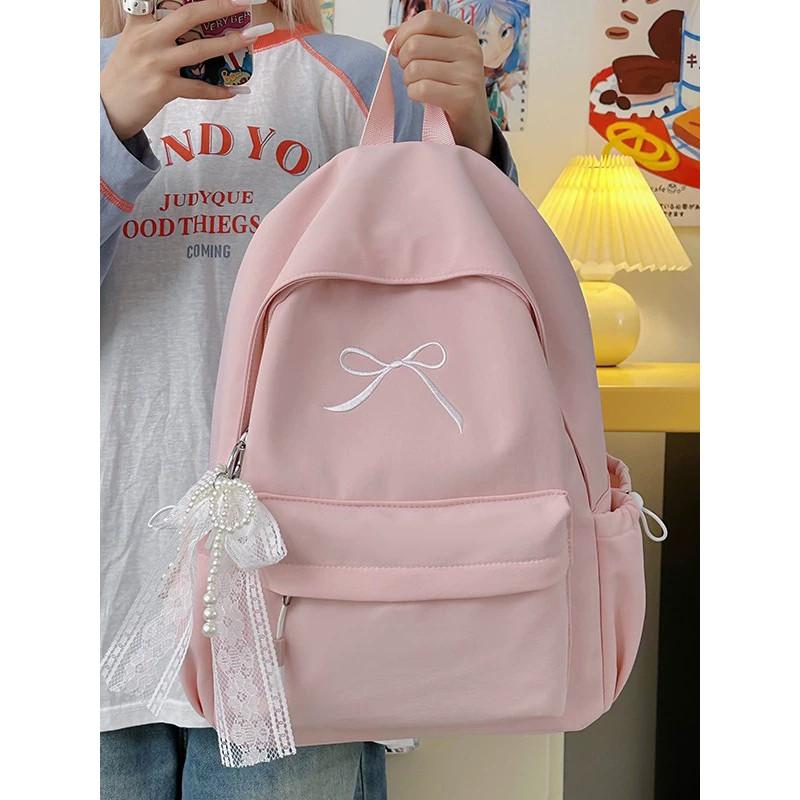 Ribbon Embroidery Bow Nylon Backpack Large Capacity Laptop Fashion Schoolbag