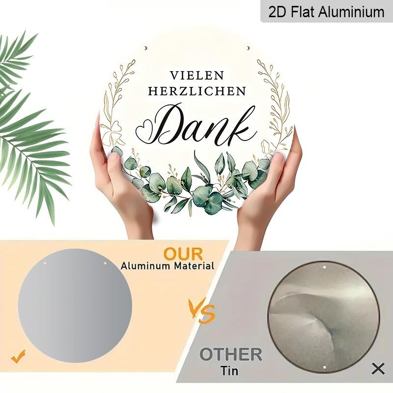2D Flache Retro-Aluminium-Wandaufkleber in verschiedenen Größen. Deutsch-thematische Dankeschön-Dekoration mit Eukalyptusblatt-Design. Ein perfektes Zuhause-Dekor und Geschenk