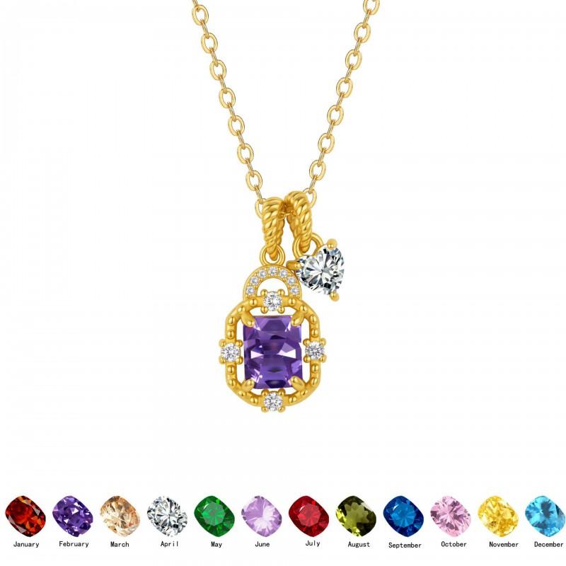 Elegante Quadratische Kristall Doppelanhänger Halskette Damen Vergoldete Choker Kette Mit Geburtsstein Farben Leicht Geometrisch