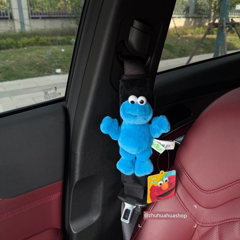Authentic Sesame Street Car Seatbelt Shoulder Pad Elmo Cookie Monster Plush Toy Car Seatbelt Protector Cookie Monster Shoulder Strap