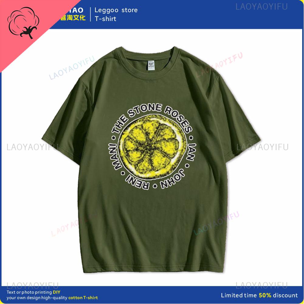 Human stone rose lemon name printed pattern fashion Harajuku trend Street wear Unisex and women universal short-sleeved T-shirt Unisex