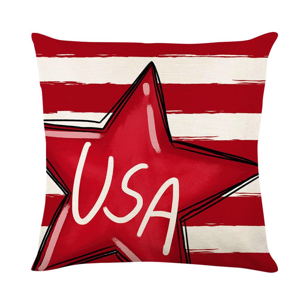 Decorative Throw Pillow Cover with Star and USA Lettering Striped Pattern Square Cushion Case for Sofa Bed Chair Home Decor