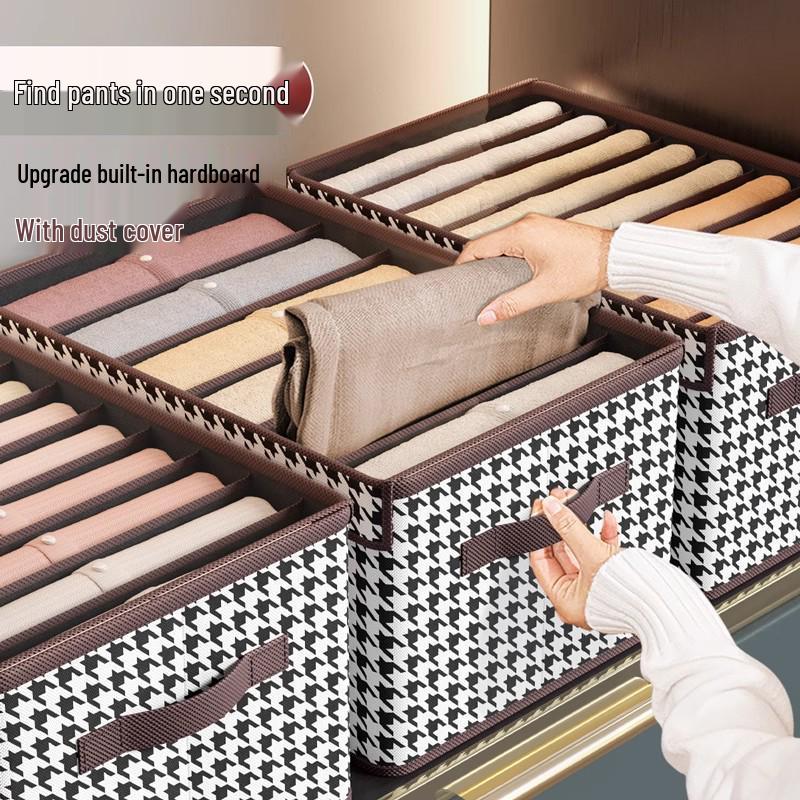 Houndstooth Foldable Wardrobe Storage Box with Lid and Compartments for Clothes and Pants