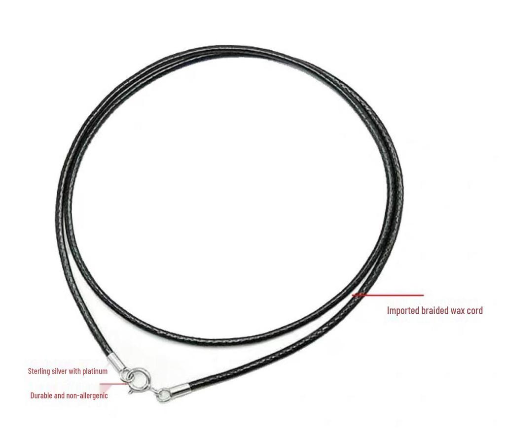 1 mm Lærsnor 925 Sølv Anheng Halskjede, Gull og Jade Anheng, Svart Vokset Snor Lanyard for Menn og Kvinner
