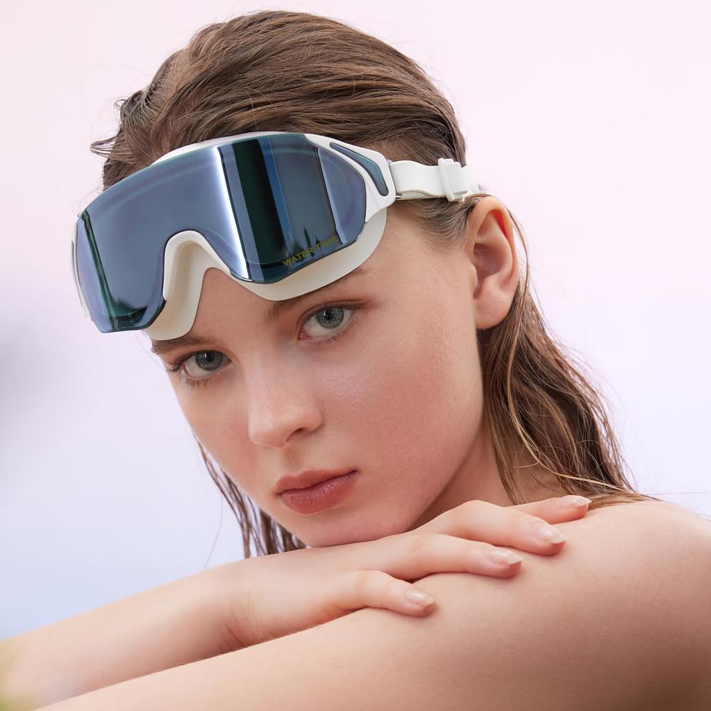 WATERTIME Swimming Goggles for Large High Permanent UV Full Clear Angle Suitable for Competitive and Leisure Swimming Adults, Unisex, Frame, Vision,