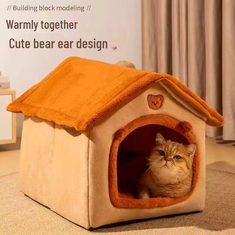 Removable & Washable Pet Nest: Cozy, Semi-Closed House for Cats & Dogs, Suitable for All Seasons