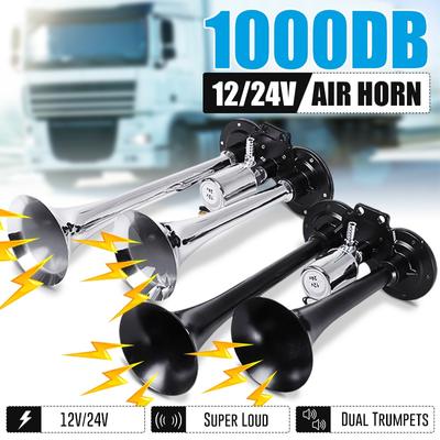 12V/24V Dual Trumpet Air Horn 600DB Car Horn Super Loud Compressor Car Truck Boat Train Horn Hooter for Auto Sound Signal