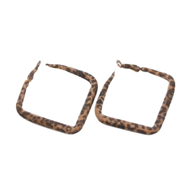 Retro Hong Kong Style Leopard Print Geometric Square Earrings Women's 111 Silver Needle Temperament High-end Earrings Light Luxury Fashion Earrings