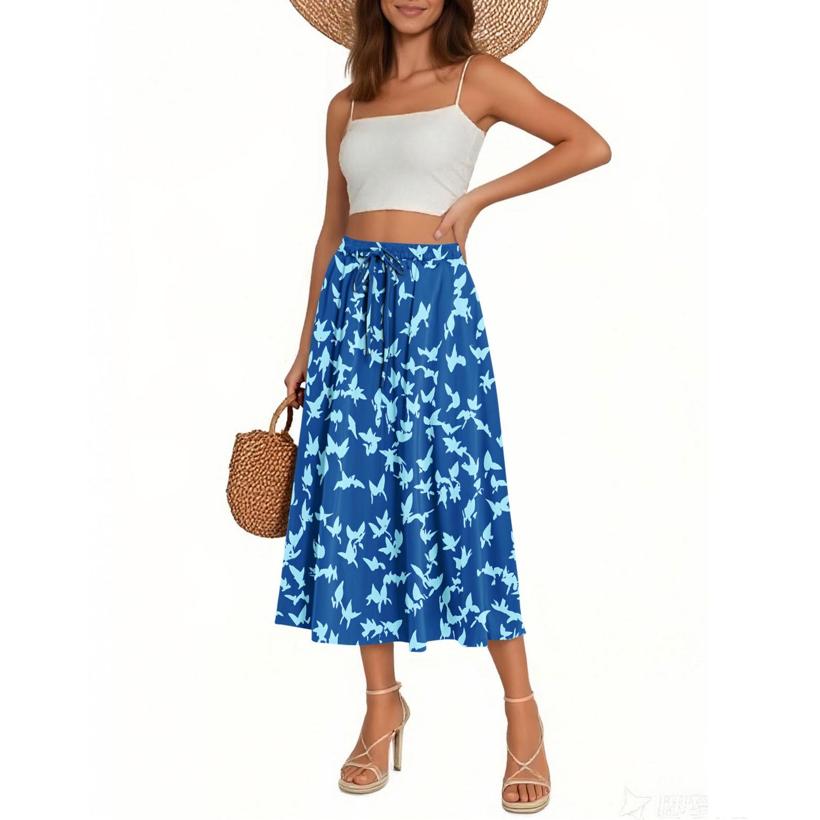 Женская юбка Богемная юбка С цветочным принтом Повседневная Темпераментная Юбка с карманами L