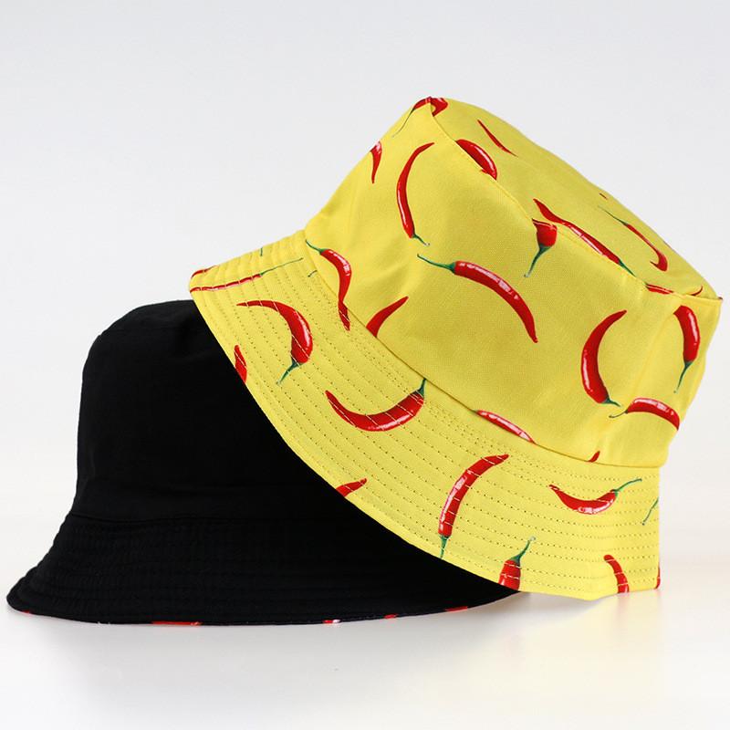 Pepper Pattern Print Double Sided Fisherman Hat Outdoor Sunshade Breathable Cap