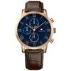Men's Watch, Refined Quartz Sport Watch with Gold Leather Strap, Brown/Blue, Model 1791399