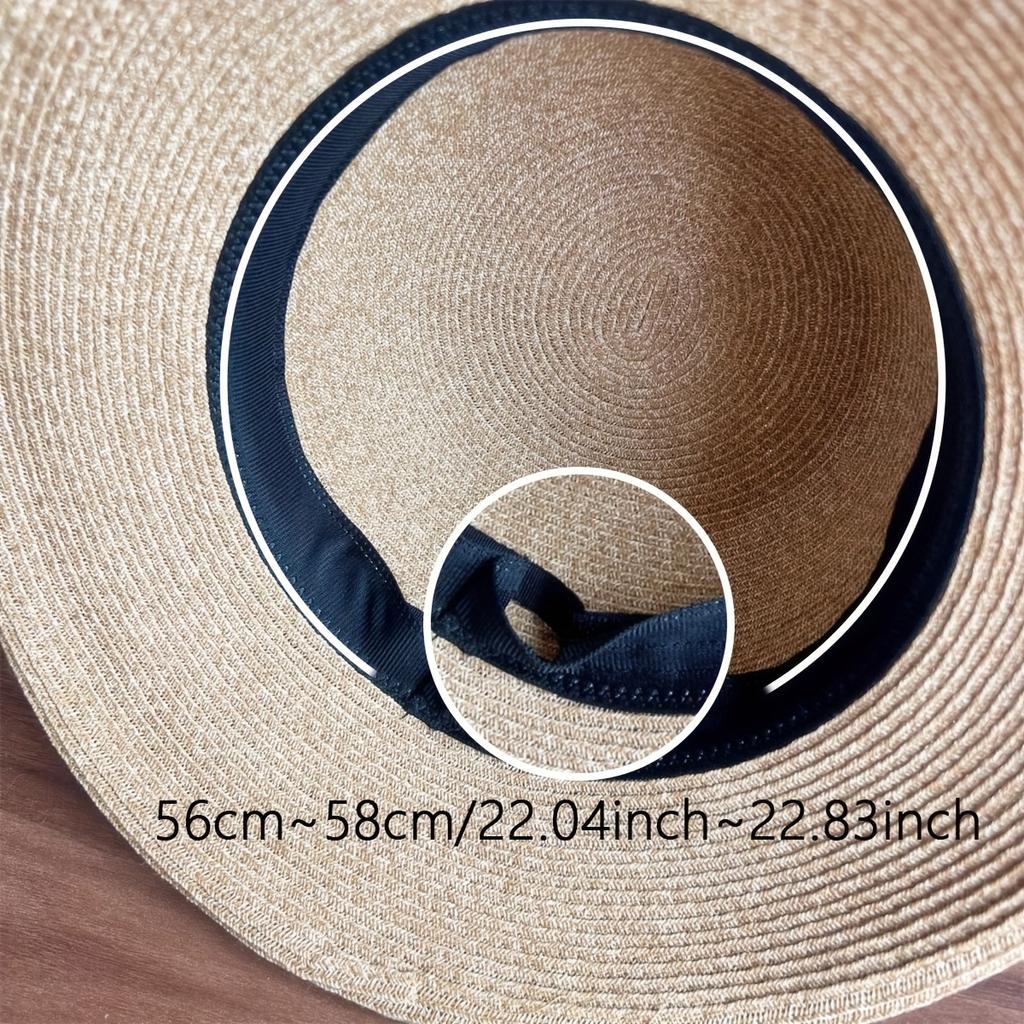 French Bow Retro Rolled Brim Straw Hat, Adjustable Women's Sun Hat for Beach Vacation Travel