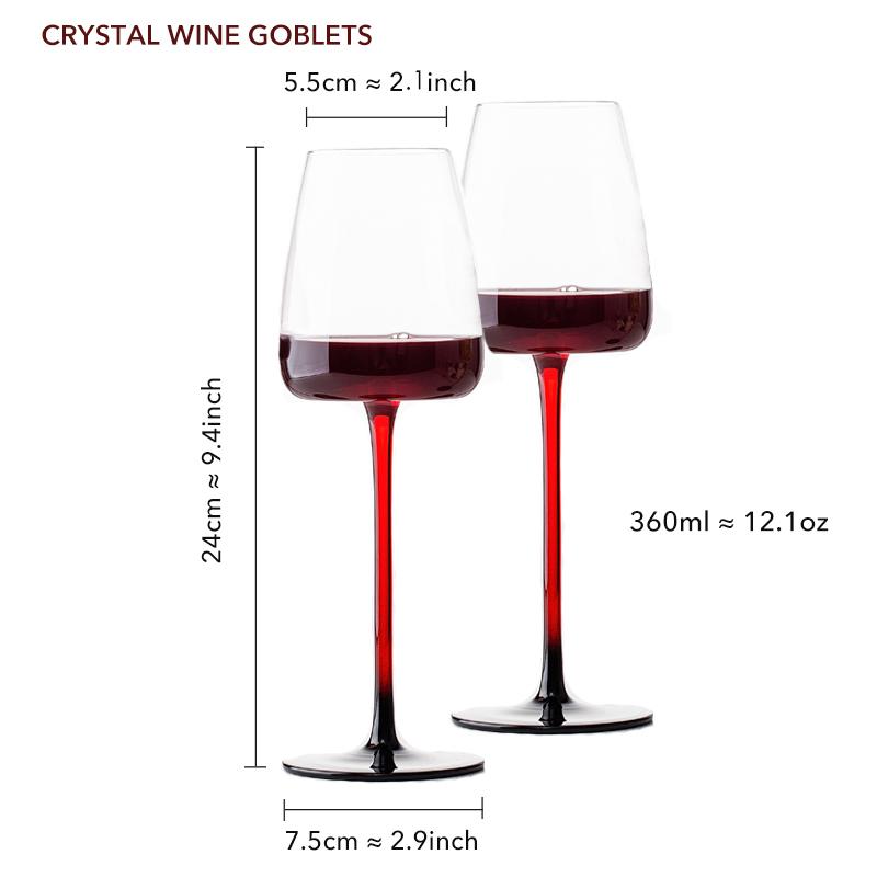 2PCS Red Pulled Stem Crystal Wine Goblet Handmade Personality Red Wine Glass Tasting Cup Home Bar Wedding Party Using