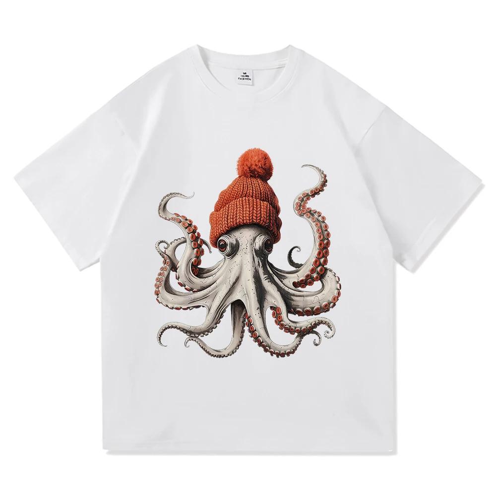 Oktopus mit Mütze T-Shirt Japanischer Stil Lustige Herren Kinder Kleidung Harajuku Kleidung Vintage Hochwertige Oberteile Baumwoll-T-Shirts