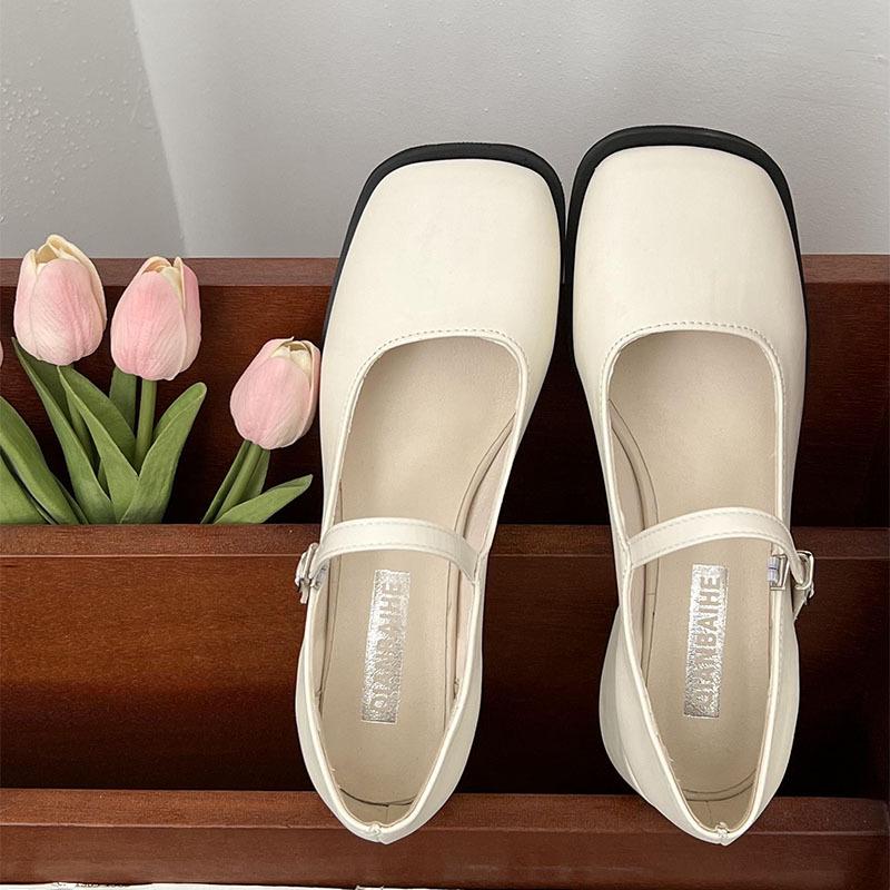 Versatile light mouth square head French single shoes women's 2025 spring and autumn new evening shoes retro thick heel silver Mary Jane shoes