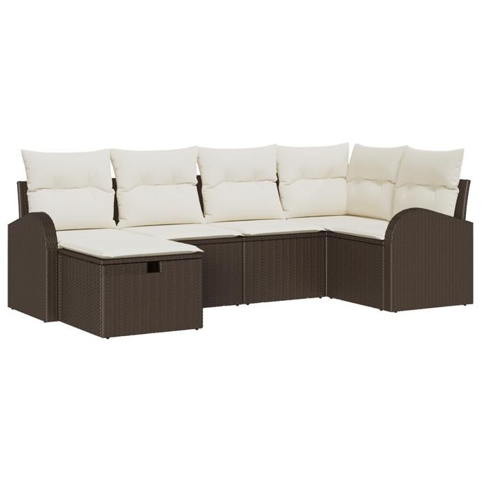 VidaXL Ensemble de canapé de jardin de 6 pièces avec coussins Marron Poly Rattan 3359077