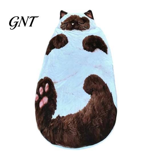 Tappetino per il riposo con animale di peluche, Sacco a pelo a busta di gatto, Sacco a pelo invernale per uomo donna, Comodo sacco per casa, viaggio, in viaggio