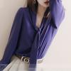 Office Lady Solid Color Shirt Spring Autumn Long Sleeve Stylish Scarf Collar Casual Drawstring Bow Female Single-breasted Blouse