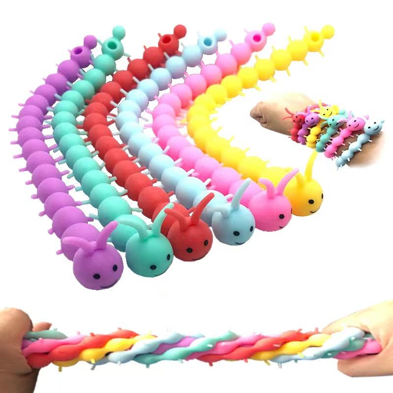 Soft Rubber Tpr Decompression Elastic Release Colorful Noodle Rope Decompression Stretch Smooth Caterpillar Pull Bracelet