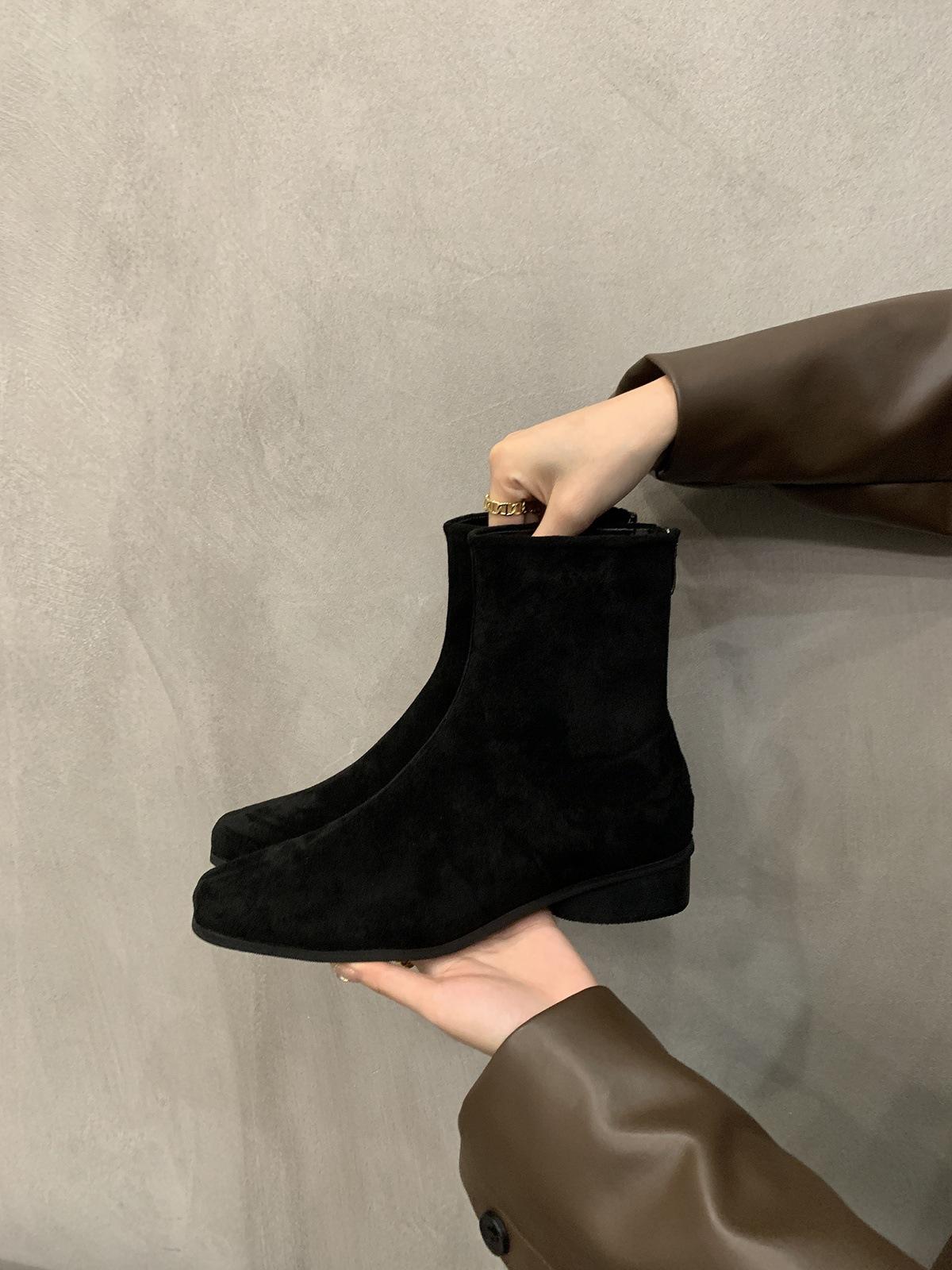 Black Short Boots Women s Boots Skinny Boots Season Long Tube Suede Knight Xiaoxiang Martin Boots 35