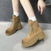 Retro flip-top two-wear Martin boots, women's cattle cashmere thick-soled inner height-increasing women's short boots, outdoor hiking shoes