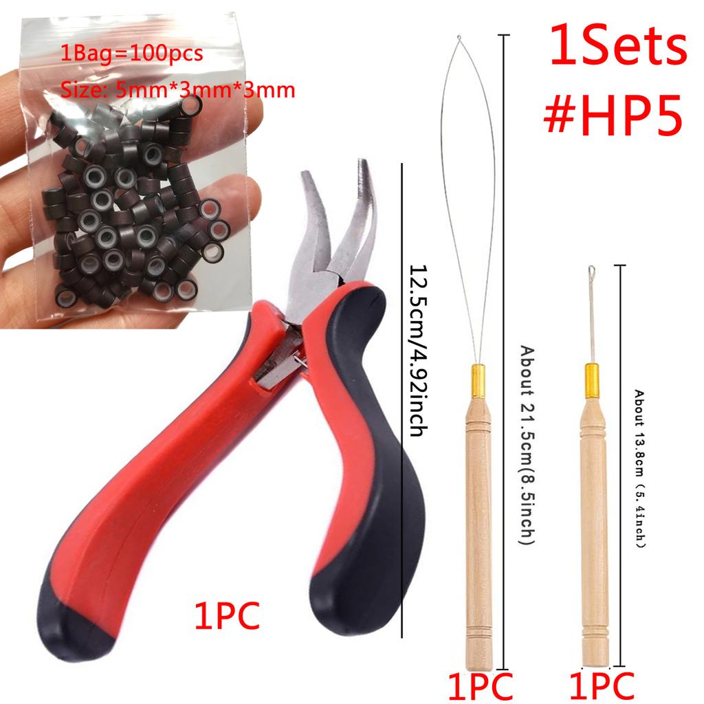 1 Satz Haarverlängerungszangen-Set, 100 Mikroglieder/Perlen + 1 Ziehnadel + 1 Mikroringe + 1 Haarzangen-Werkzeug