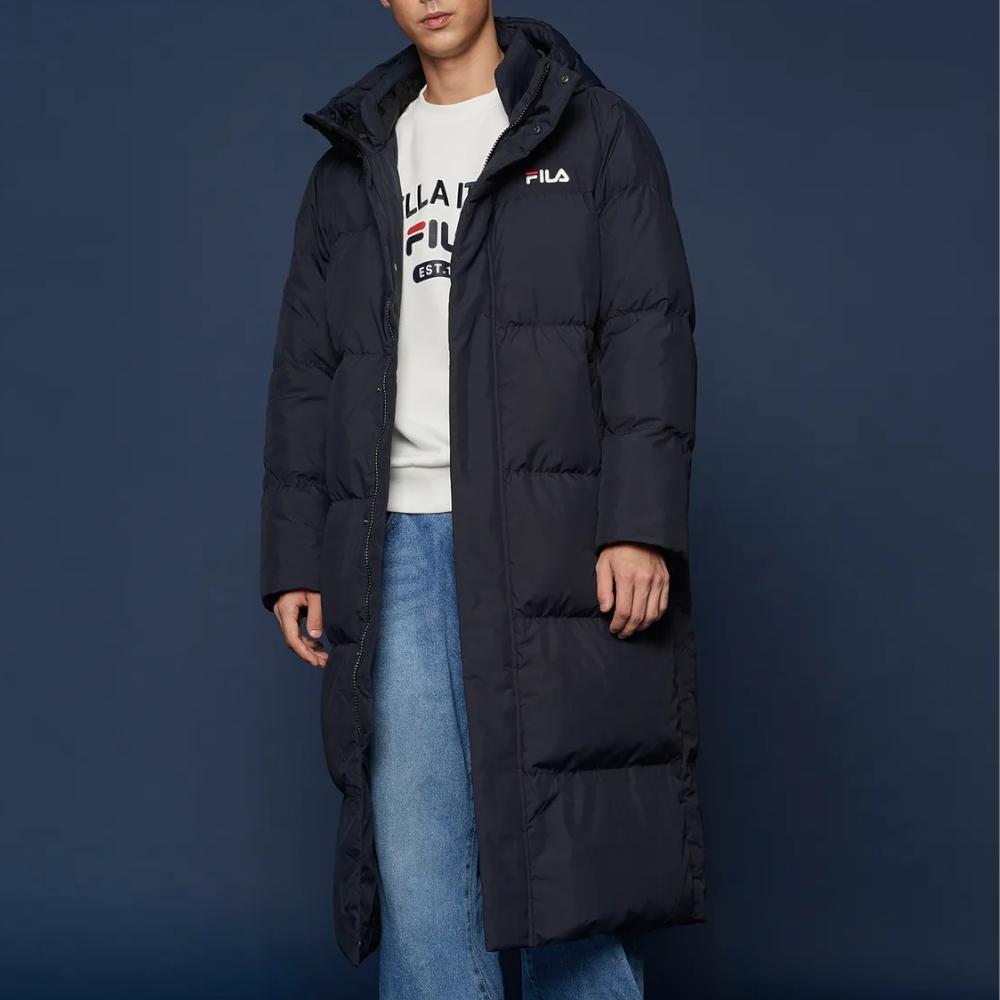 Fila Fleece Hooded Long Printed Letter Down Jacket Men Outerwear Dark-Blue FS2DJB4003X-INA