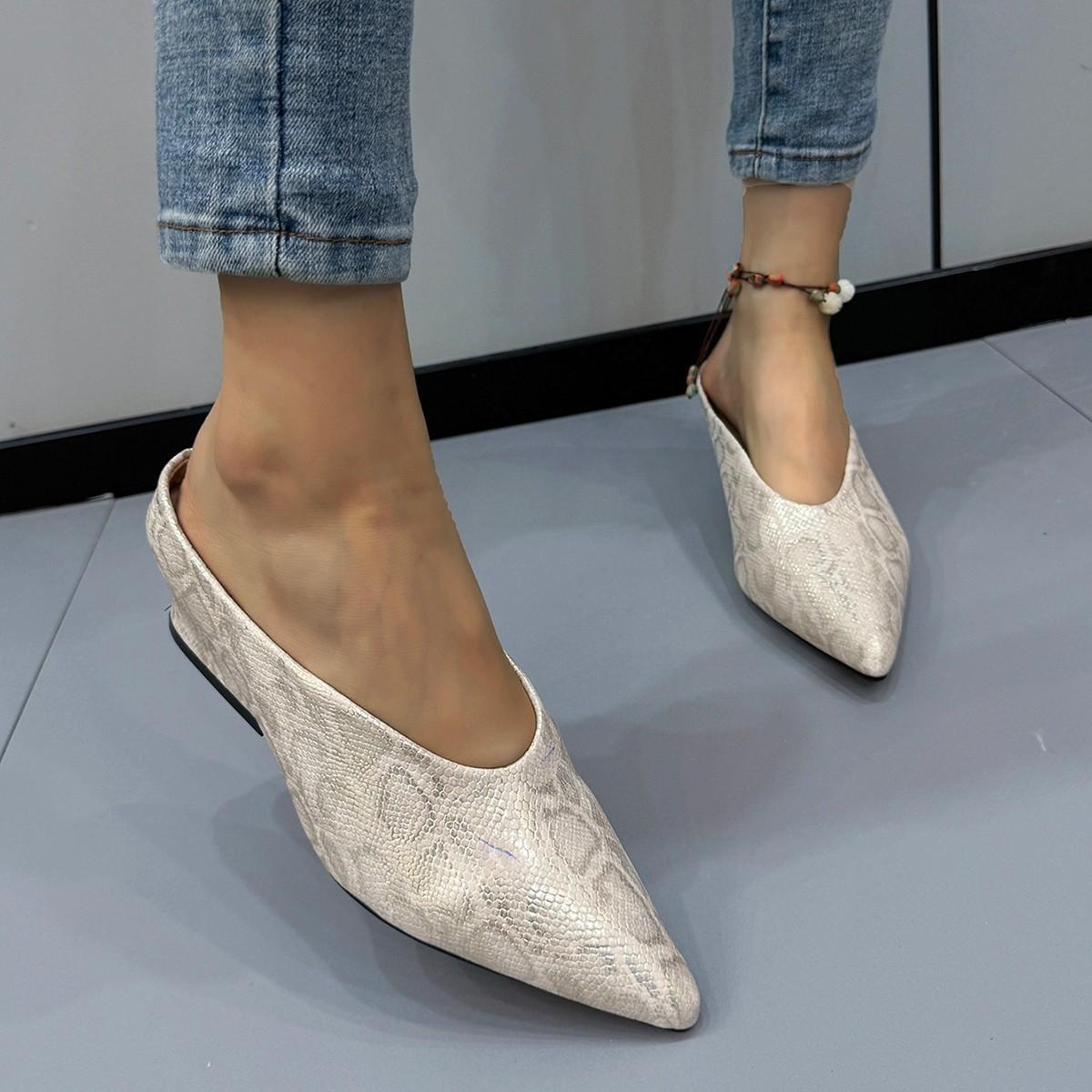 

Модные женские мюли с острым носком 2025 Дизайнерские массивные змеиные тапочки Осенние слинги Новая обувь для ходьбы Платье Mujer Zapatillas 35 розовый