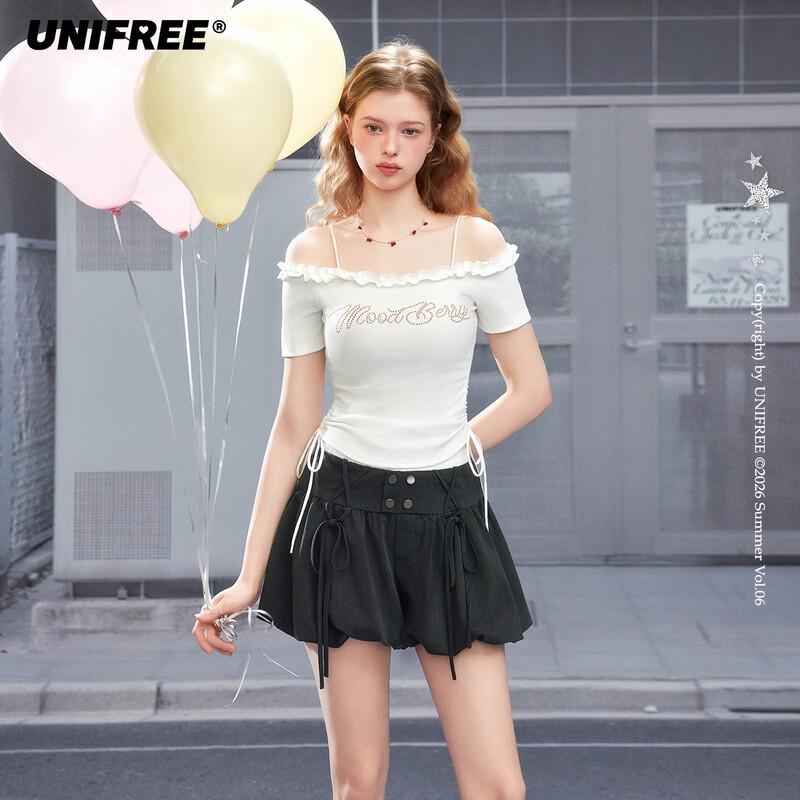 UNIFREE Sweet & Spicy Ruched Lace One-Shoulder Crop Top One Size