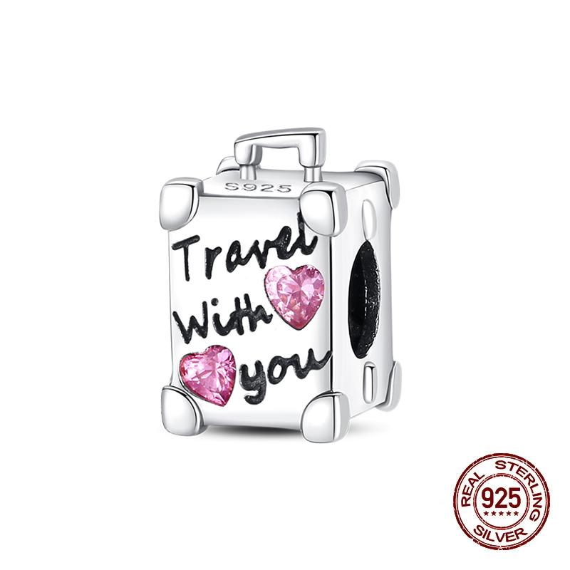 100% Copper Colorful Suitcase Bag Travel Handbag Charms Beads Fit Original Bracelets Fine Diy Anniversary Jewelry