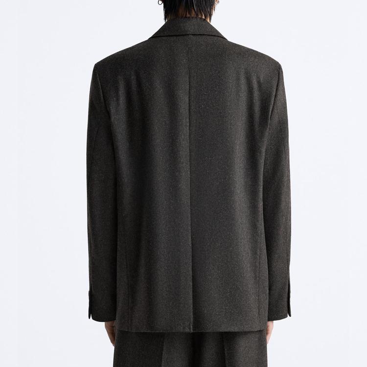 Zara Solid Color Single Breasted Loose Long Sleeve Blazer Men blazers Brown 6881289-700