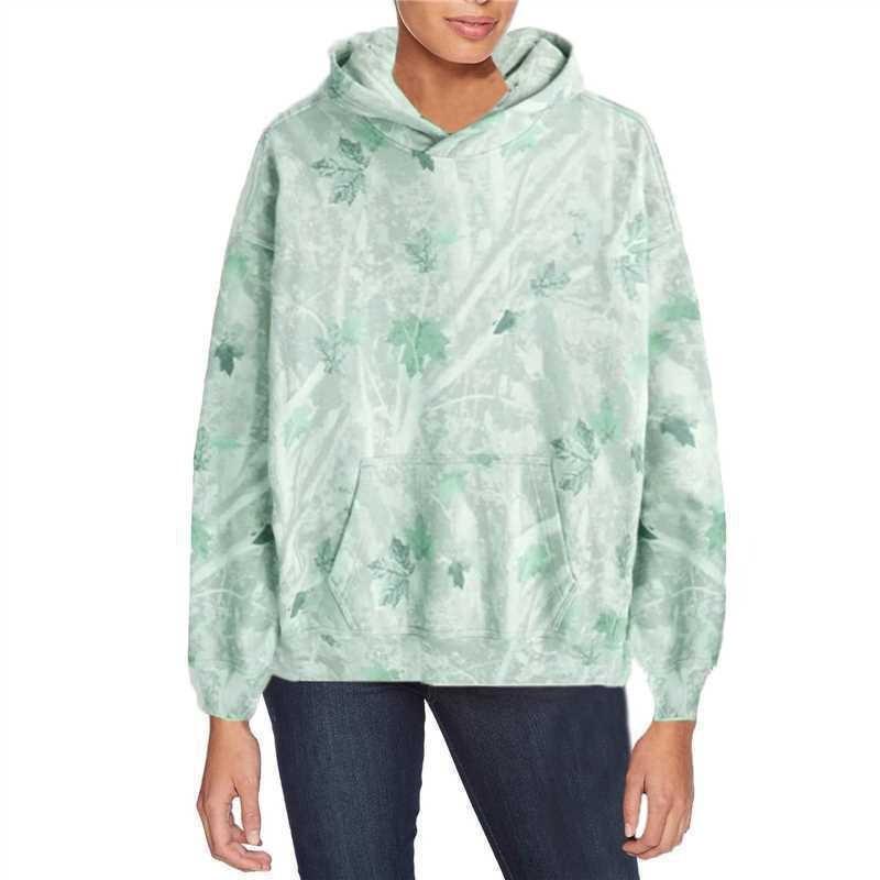 Damen Camouflage Kapuzenpullover mit 3D Dschungel Ahornblatt Ast Aufdruck Lockerer Schnitt Streetwear Langarm Oberteil