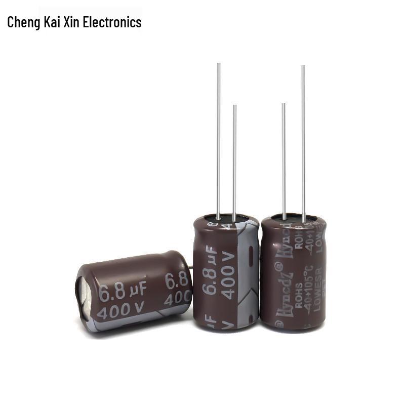 Aluminum Electrolytic Capacitor 400V 6.8UF, High-Frequency, Lightning Surge Protection, PET, 8x12 Brown.