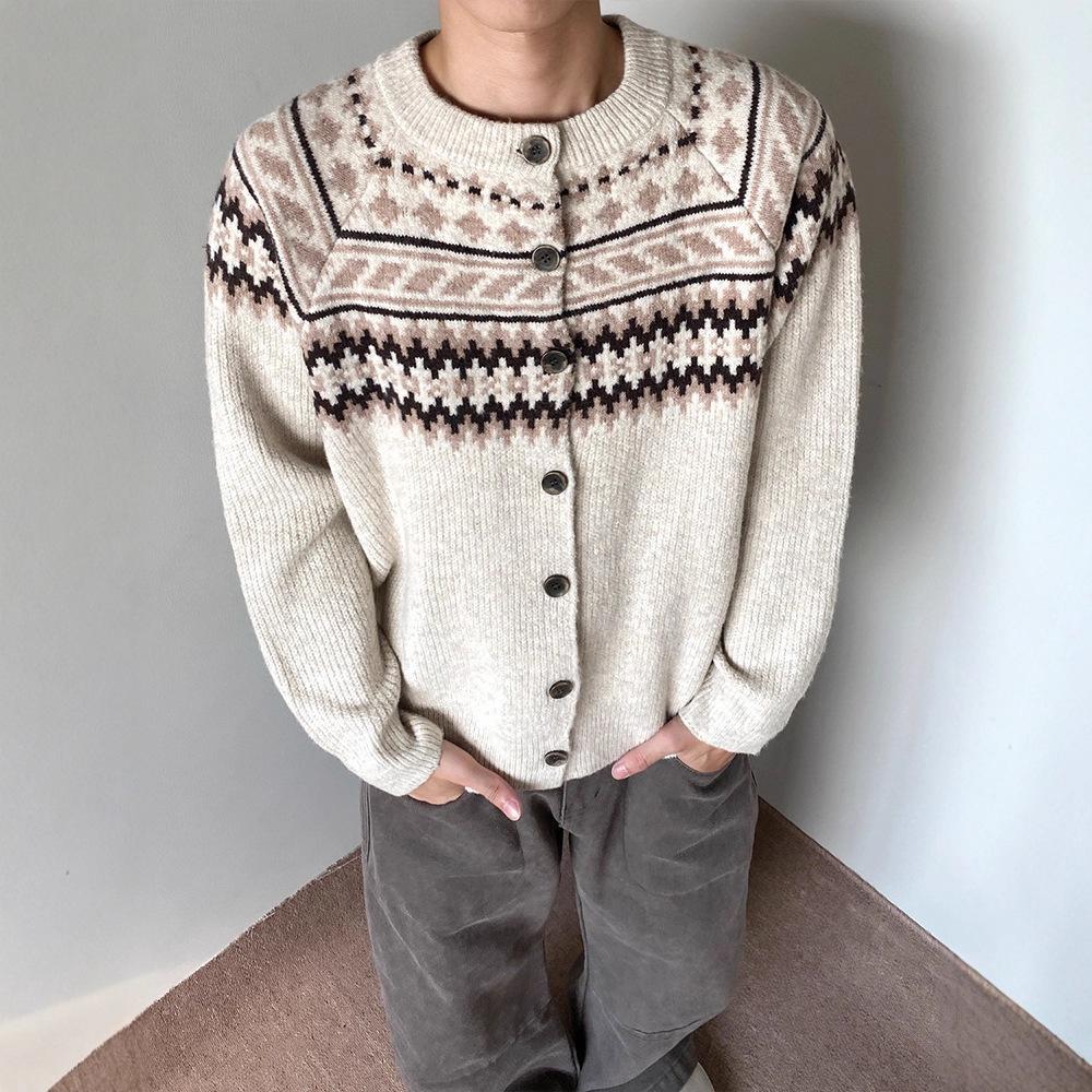 Мужской зимний кардиган в американском стиле Fair Isle: Свитер из трикотажа в стиле Old Money M