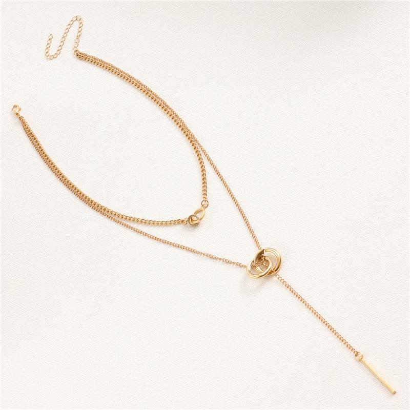 Bilayer Trendy Double Loop Tassel Pendant Necklace For Women Fashionable Sexy Collarbone Chain Collar Zircon