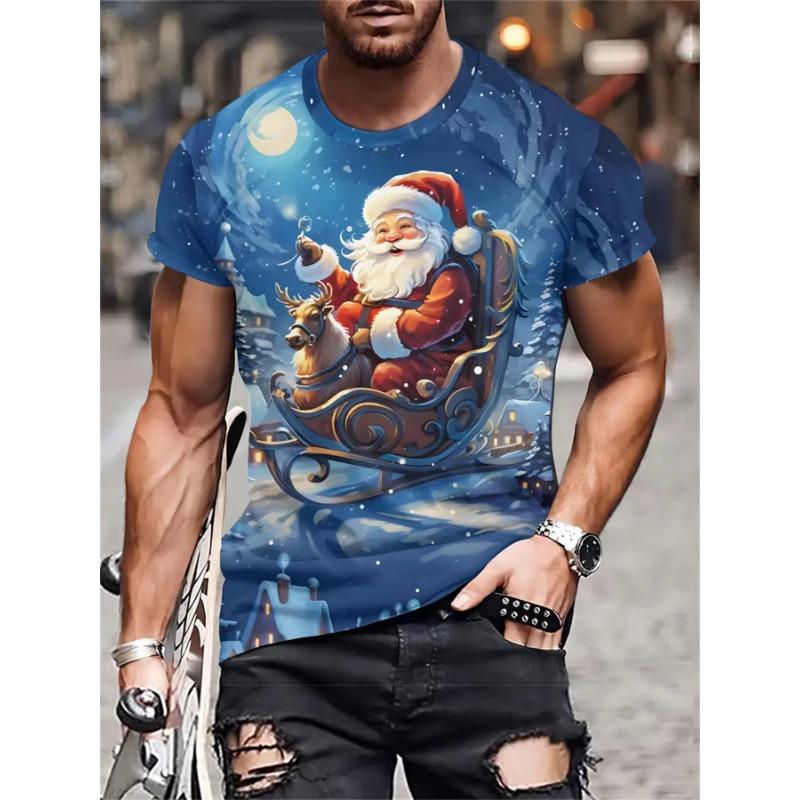 Mens Clothing Christmas Santa Claus Graphic T Shirts Short Sleeve Fashion T-Shirt O-Neck Oversized T-Shirt Casual Funny Tshirts