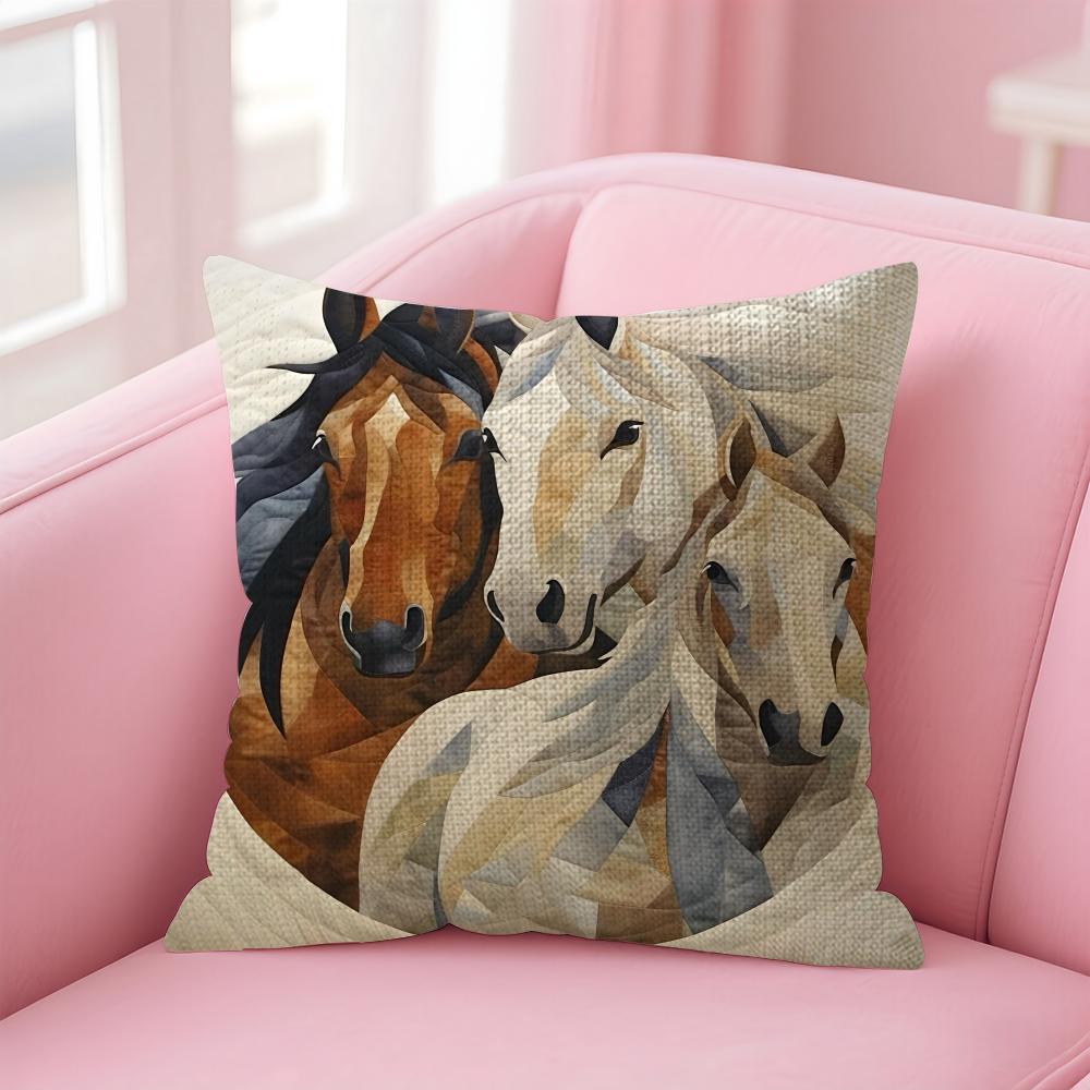 Printing Stylish Horse Cushion Cover Natural Linen Pillow Case DoubleSided Print Decorative Sofa Pillowcase Home Decor Gift
