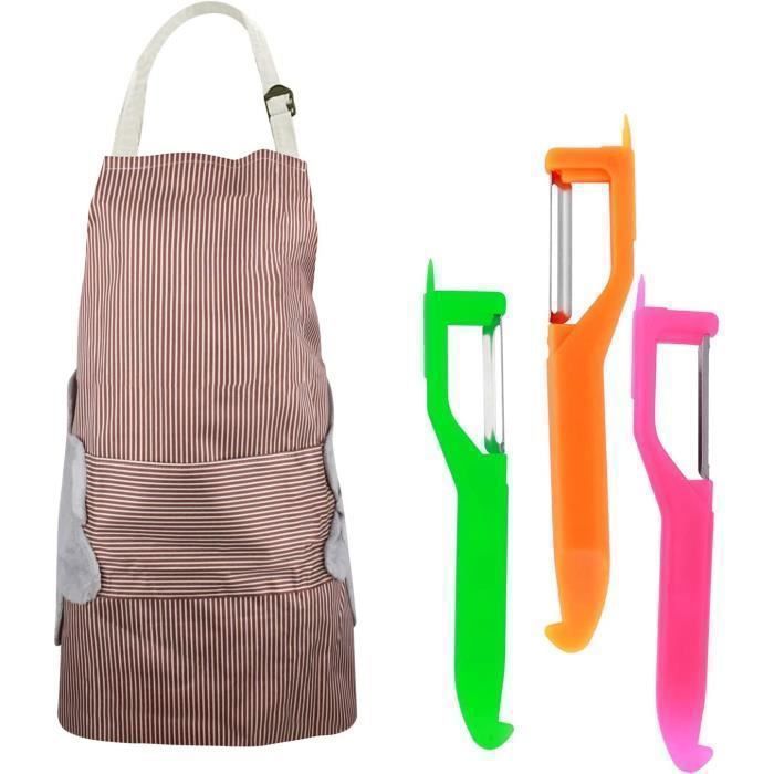 Tablier de Cuisine - Non spécifié - Rayures Noir/Marron - Imperméable - 2 Poches - 103 x 25 cm