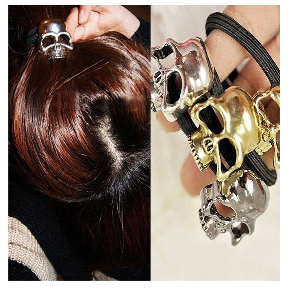 1Pcs Ponytail Rope Girl Women Hairband Metal Skull Elastic Hair Rope