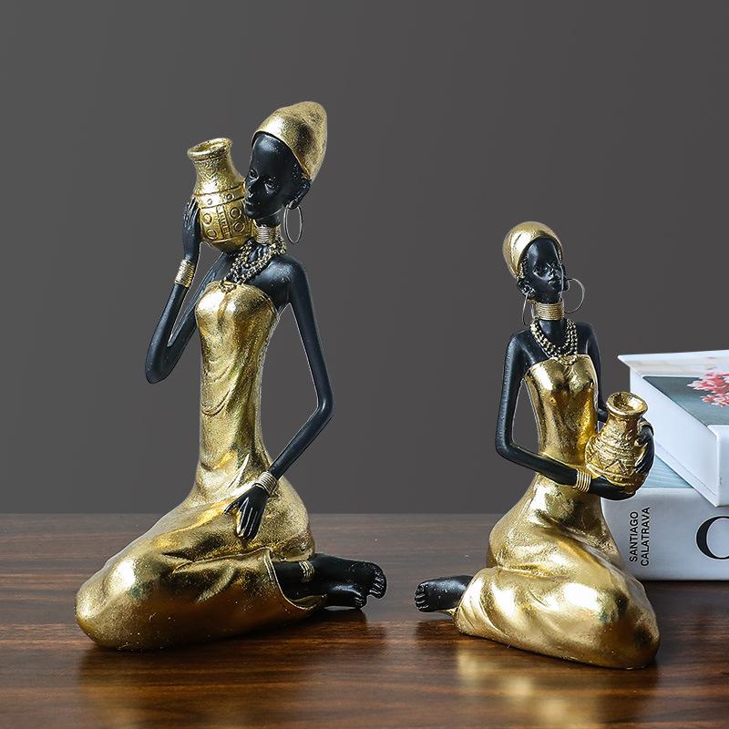 Hot Selling Retro African Figures Black Women's Ornaments Home Decor Fashionable and Classic Living Room Resin Crafts